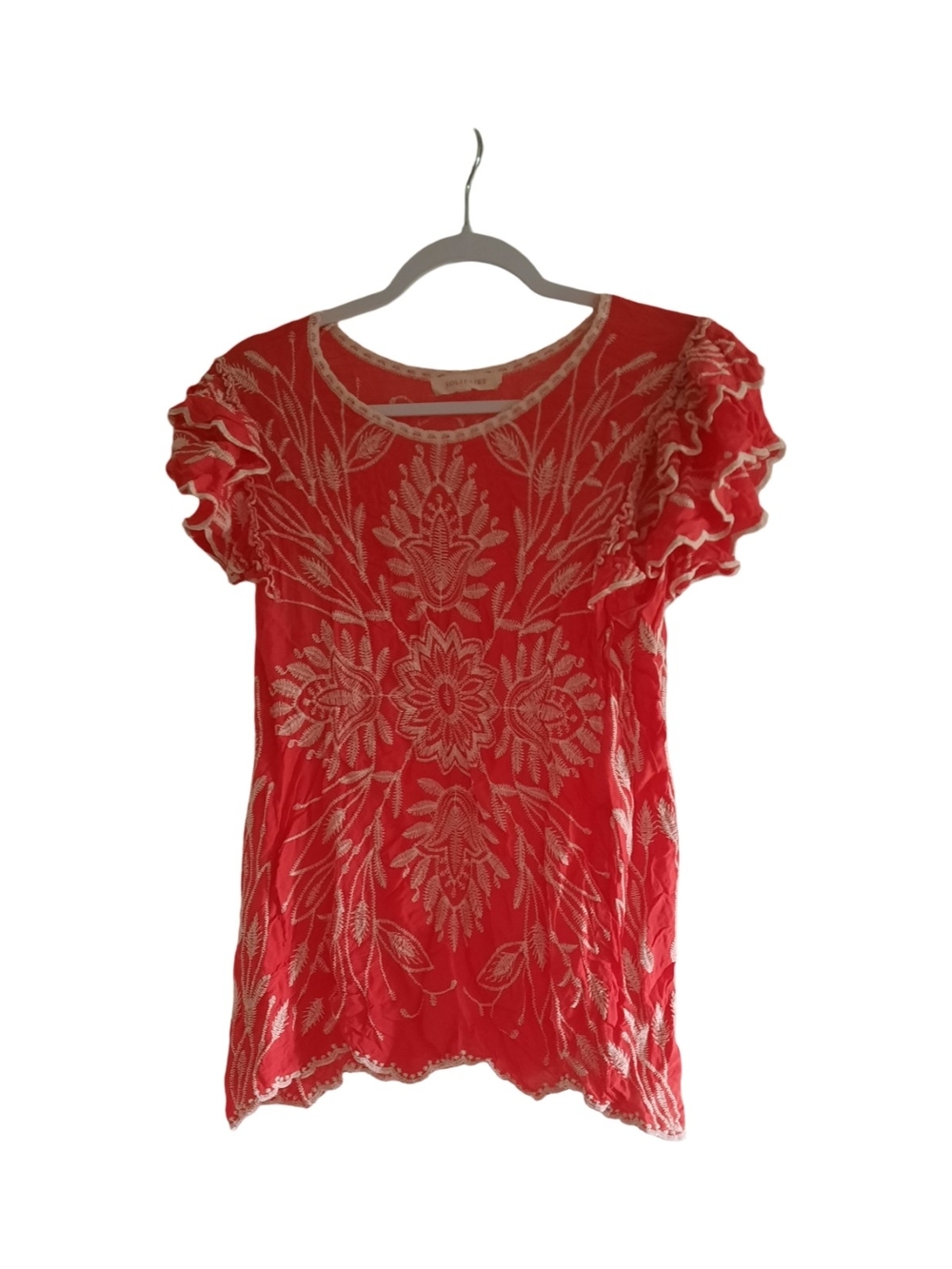 Solitaire Coral Embroidered Ruffle-Sleeve Blouse